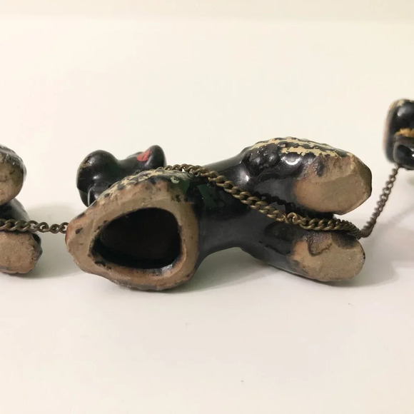 Vintage 60s Redware Poodle Family Set Mom Pups Black White on Chains Japan Flaws - Picture 14 of 16